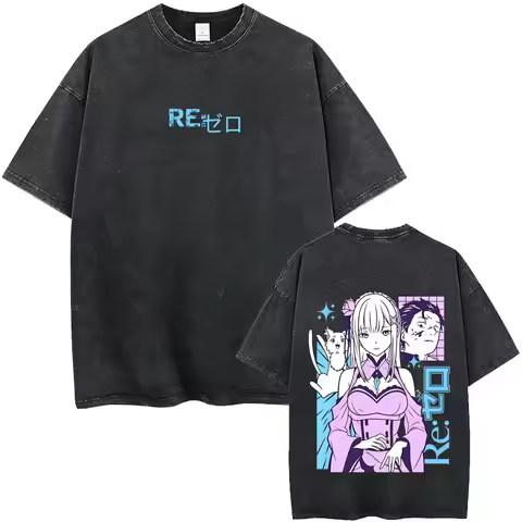 Washed Vintage Anime Re:ZERO Starting Life in Another World T-shirt Subaru Natsuki Emilia Pack T Shi