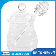 Transparent glass honey jar with lid Honey Jar with Dipper, Clear, 9 Ounces