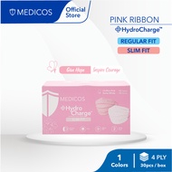 MEDICOS Pink Ribbon HydroCharge Surgical Face Mask 4 Ply ASTM Level 2 (30's x 1 Box)