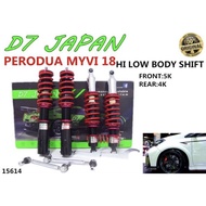 D7 PERODUA MYVI NEW 2018 HI LOW BODY SHIFT ADJUSTABLE SUSPENSION HIGH LOW COILOVERS SET