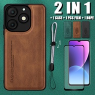 2 IN 1 For Itel A50/A667L Luxury Leather Case with Adjustable Rope and Ceramic Screen Protector