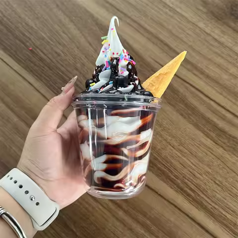 90mm Caliber Transparent Cup Fake Food Display Props Sundae Chocolate Sauce Brown Sugar Bubble Pearl