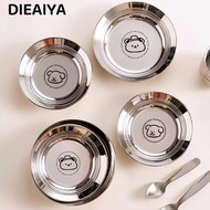 DIEAIYA Mini Plates, 304 Stainless Steel Reusable Round Plates, Cute 14/16CM Tableware Shockproof Ch