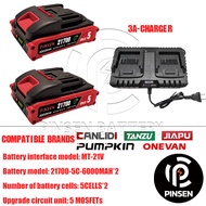 แบตเตอรี่ลิเธียม PINSEN 21V 21700 5/10/15 CELLS แบตเตอรี่เครื่องมือไฟฟ้าไร้สาย แบตเตอรี่สว่าน Makita