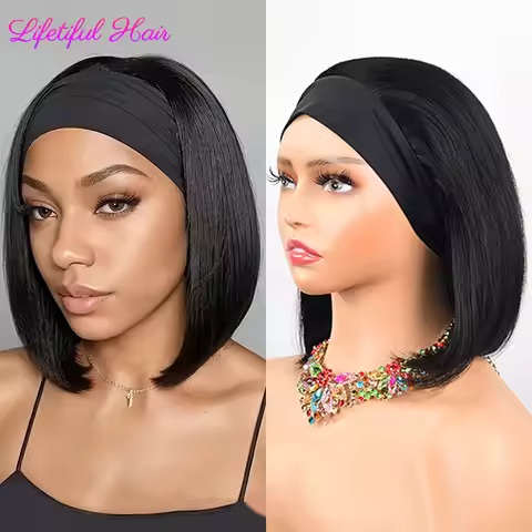 Headband Wigs Human Hair Straight Bob Wigs Human Hair For Women Full Machine Made Brazilian Glueless