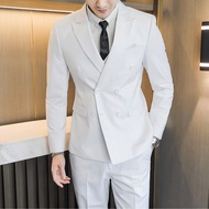 Tuxedo for Men Solid Color Suit &amp; Pants 2024 Korean Slim Fit Business Men's Blazer for Wedding