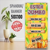 Cetak Banner Cetak Spanduk Es Teh Jumbo Jeruk Peras 3000 Ukuran 50X100  CM  BISA REQUEST