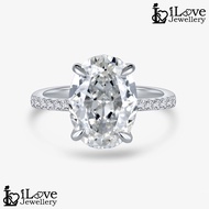 iLove Jewellery 925 Sterling Silver 18K White Gold Plated 4.5ct Oval Cut Solitaire Cubic Zirconia Ri