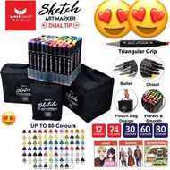 UNICORN ART MARKER - 60 / 80 Colours Sketch Art Marker Pen Set Dual Tip (Vibrant / Dual Tip / Triang