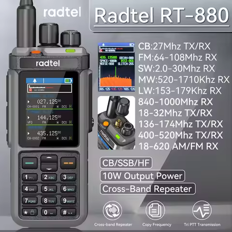 Radtel RT-880 10w Multi Band Ham Radio HF UHF VHF with AM USB LSB CW CB LW MW SW SSB , 1024 Channels