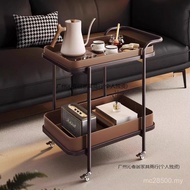 Small Trolley Light Luxury Leather Sofa Saddle Small Coffee Table Side Cabinet Side Table with Wheel
