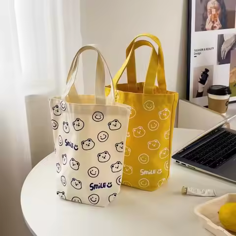 Cartoon Bear Handbag Bear Canvas Bag Mini Canvas Bag Canvas Handbag Cute Wrist Bag Portable Water Cu