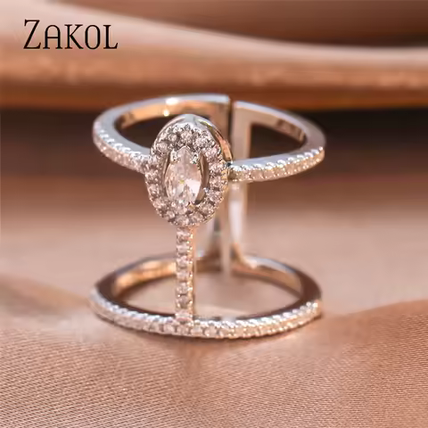 ZAKOL Fashion White Adjustable Ring Micro Pave Cubic Zirconia Open Rings For Women Party Jewelry