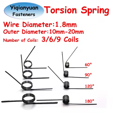 Yiqianyuan 10Pcs Torsion Spring Manganese Steel Wire 1.8mm Hairpin Springs 3/6/9 Coils Angles 60° 90