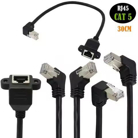 Angles RJ45 90 Degree LAN Network Screw Panel CAT5 8Pin RJ45 Cable Network Wire Panel Mount Extensio