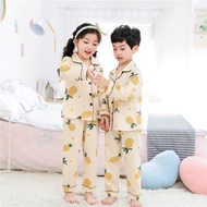 Children's Pajamas Long Pants Sleeves Buttons 3-14 Years Old Cute Cartoon Front Bag 6