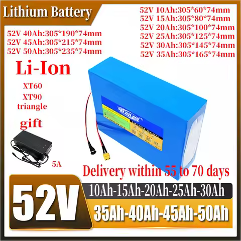 52V 10Ah 15Ah 20Ah 25Ah 30Ah 35Ah 40Ah 45Ah 50Ah Rechargeable Lithium‑ion Battery 14S For 0‑2000W E‑
