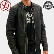 HITAM Mondi Racing AJ Men's Leather Jacket Size M L XL XXL Black Vienna Synthetic Leather