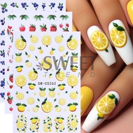 TGJH Manicure Sticker Fruit Lemon Strawberry Blueberry Flower Fresh Three-Dimensional Adhesive Nail 