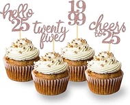 24 Pieces Glitter 25th Birthday Cupcake Toppers, Birthday Decoration 25 of 2000 for 25th Birthday Bo