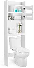 GAOMON Over The Toilet Storage Cabinet with Single Door and Adjustable Shelf, Bathroom Space Saver Organizer Above Toilet with Open Shelf, Taller Wooden Free Standing Toilet Rack, White