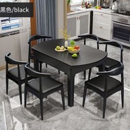 找得 - 小戶型大理石可伸縮實木圓桌組合帶電磁爐火燒石餐桌 (黑色 120CM單桌 不包安裝）230032