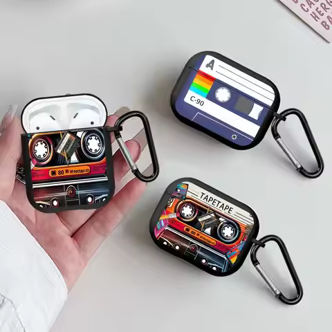 Nostalgic Magnetic Tape Pattern Earphone Cases Cover Case For Airpods 2 Pro2 Pro3 1 3 4 Pro