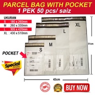 50pcs Flyer Courier Bag Pos Packaging Bag With Pocket Saiz S, M, L, XL (A5/A4/A3/A2) PARCEL BAG COUR
