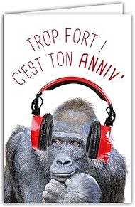 AFIE Humorous Happy Birthday Card with Illustrated Envelope 17.5 x 12 cm Monkey Gorilla Thinker Funn