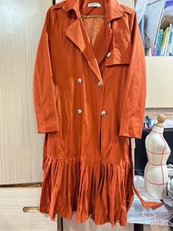 全新焦糖橘雙排扣風衣洋裝  磚紅色 Marjorie tnewties 風格