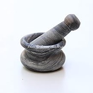 Stones And Homes Indian Grey Mortar and Pestle Set Small Bowl Marble Herbs Spices Stone Grinder for Kitchen and Home 3 Inch Polished Decorative Round Medicine Pills Stone Grinder - (7.5x4.8x3.2 cm)