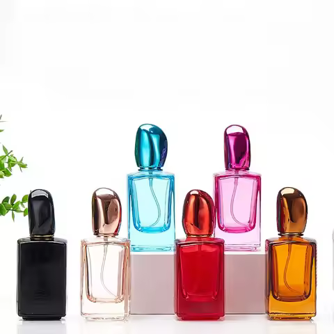 Coloured Glass Perfume Bottle Transparent Square Bottle 30ml 50ml Cosmetic Fine Mist Spray Bottle Su