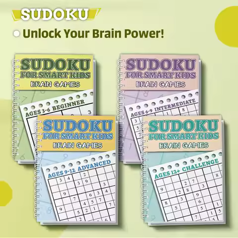 Kids Sudoku Puzzle Book Set, Brain Games for Smart Kids Ages 3-12+, Logic Training and Number Puzzle