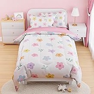 SANDJEST Floral Comforter Set Twin Size 68x86in for Kids Girls, Microfiber 3 Pcs Bedding Set Include