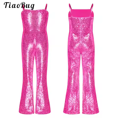 Shiny Halloween Hippie Costume Bell Bottom Jumpsuit for Girls Movie Character Sequins Disco Outfit 7
