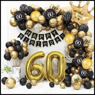 50th 60th Birthday Party Decoration Black White and Gold Balloon with Golden Number Foil Balloon fo