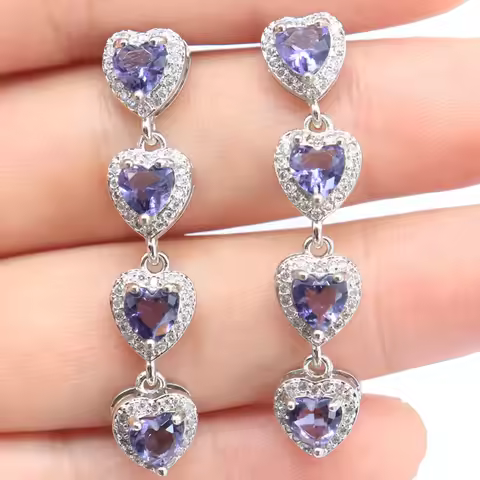Buy 5 Get 1 Free 42x8mm Prevent Allergy 6.1g Heart Shape Pink Morganite New Stone Iolite White CZ Si