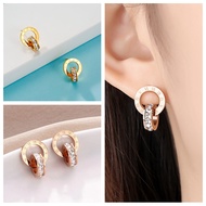 LiLi Stainless Roman Numeral Zircon Stud Earrings Subang Women Personality Titanium Ear Stud Accesso