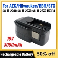 High-Quality 18V 3.0Ah Ni-MH Rechargeable Battery for AEG/Milwaukee/BBM/STX Tool Battery 48-11-2200 