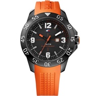 Tommy Hilfiger Men Black Dial Orange Silicon Watch 1790985 Jam Tangan Lelaki
