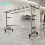 footful Heavy Duty Three-Rod Drying Rack with Shoe Rack Rust-Resistant Stand Stable Furniture Mobile