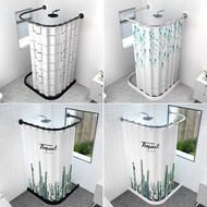 Bathroom U-Shaped Magnetic Shower Curtain Set Punch-free Waterproof and Mildew-Proof Cloth Bathroom Arc Rod Dry Wet Separation Partition