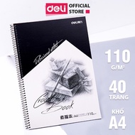 Sổ tay vẽ chì phác thảo sketchbook Deli 80 trang 100gsm/110gsm khổ ngang A4/B5 gáy lò xo dùng cho mỹ