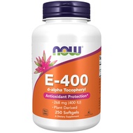 NOW Foods Vitamin E-400 IU, D-Alpha Tocopheryl, 250 Softgels - Antioxidant Protection, Non-GMO