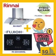 FUJIOH X RINNAI COMBO [FH-GS5530SVGL Fujioh Glass Cooker Hob GS5530 5530 5530SVGL &amp;RH-992CT Rinnai Chimney Hood]