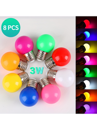 8入組LED彩色燈泡，E26螺紋3瓦，燈串燈泡，適用於室內外裝飾，浪漫防水8種顏色，每種1入