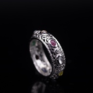 แหวนนพเก้า หรือ แหวนนพรัตน์ ตัวเรือนเงินแท้ 92.5% ชุบทองคำขาว ไซด์นิ้ว 59 หรือเบอร์ 9 US