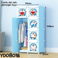 Lemari Pakaian 8 Pintu + Gantungan Baju Lemari Plastik Portable Rak Penyimpanan Motif Karakter