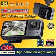 4k HD Dash Cam 3 Cameras Auto Drive Voice Control Car Dashcam Front Rear Camera Driving