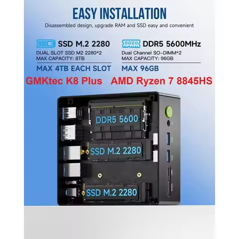 GMKtec K8 Plus AMD Ryzen 7 8845HS MINI PC Support Oculink WIFI6 BT5.2 Wins11Pro DDR5 5600Mhz PCIe SS